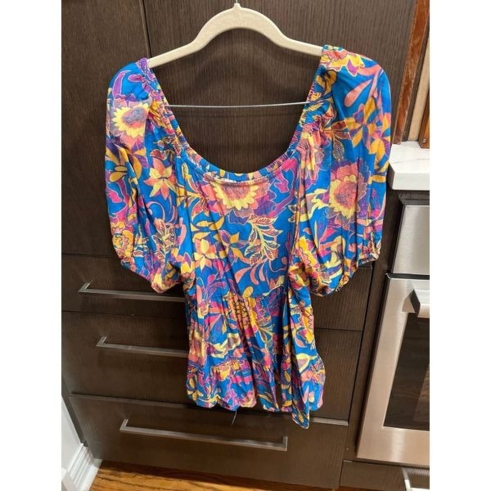 Terra & Sky Women's size 14 Colorful Floral Puff Sleeve Baby Doll Top